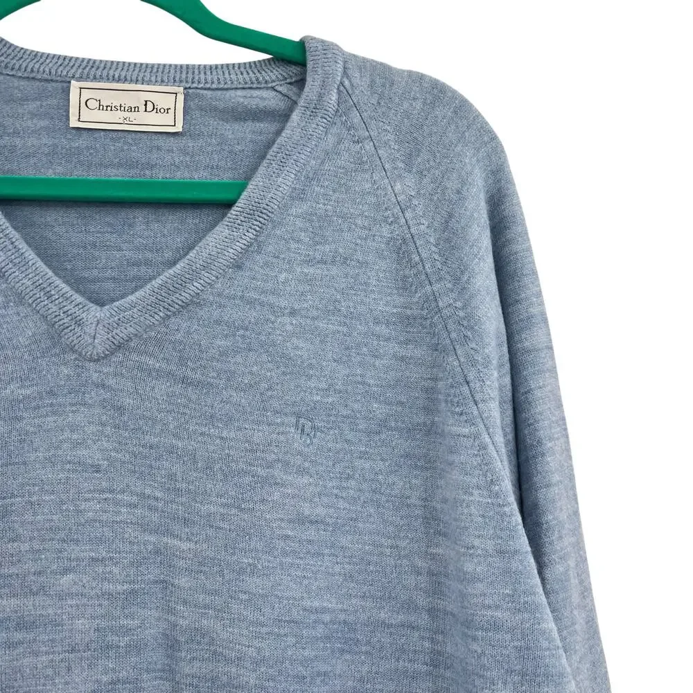 Vintage Christian Dior V Neck Sweater Blue Orlon Acrylic USA‎ Men’s XL